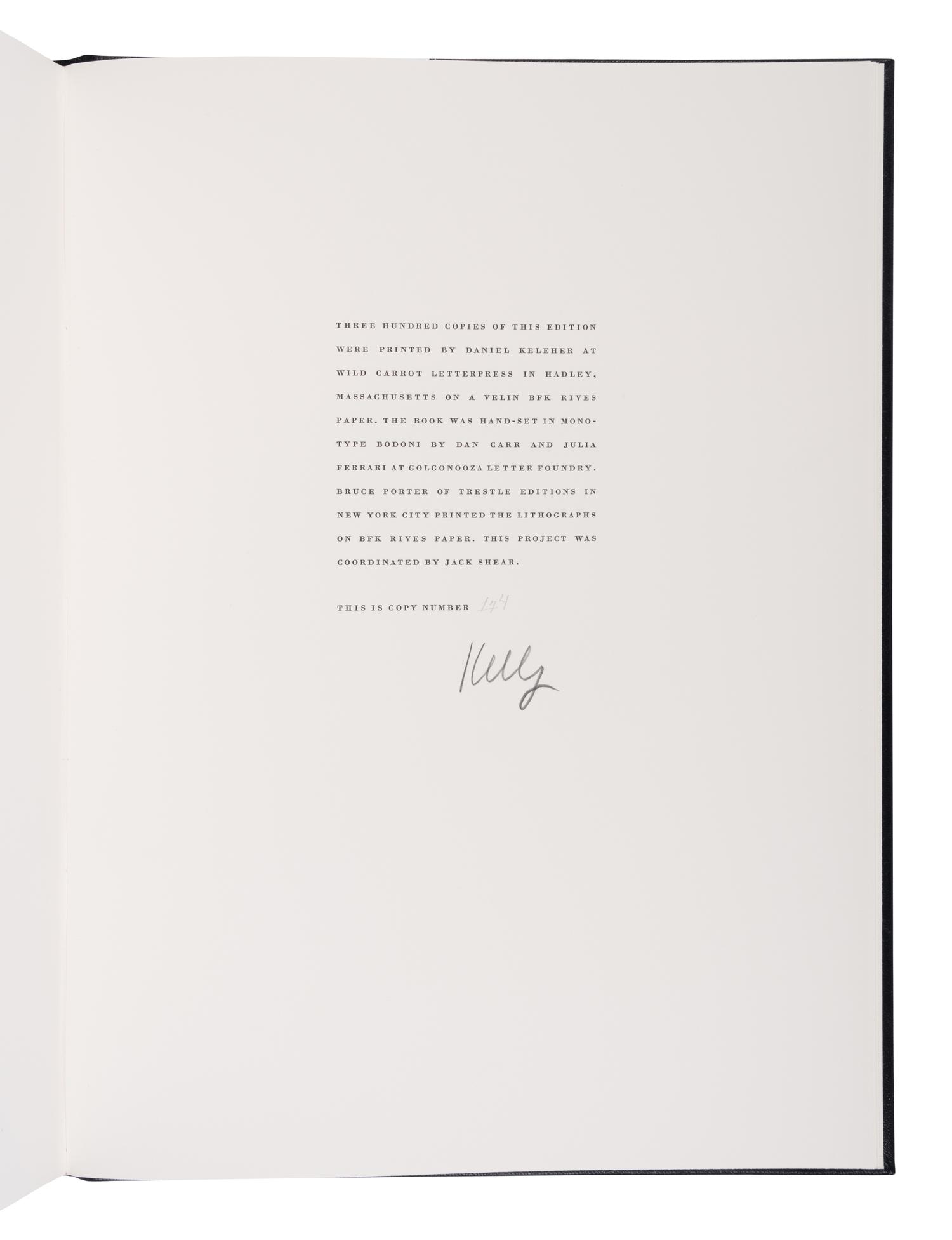 [LIMITED EDITIONS CLUB]. KELLY, Ellsworth (1923-2015), illustrator. -- MALLARME, Stephane (1842-1898). A Un Coup de Dés n'Abolira Jamais le Hasard . [A Throw of the Dice Will Never Abolish Chance]. New York: The Limited Editions Club, 1992.
