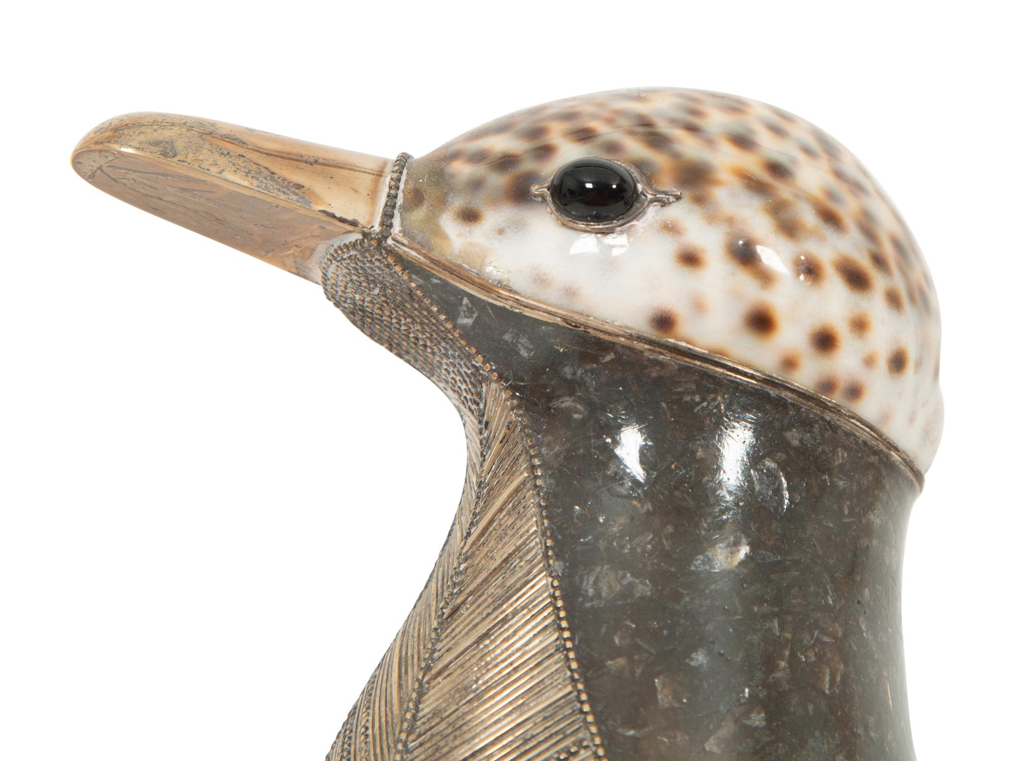 A Roberto Estevez Duck Ostrich Egg and Silver Sculpture