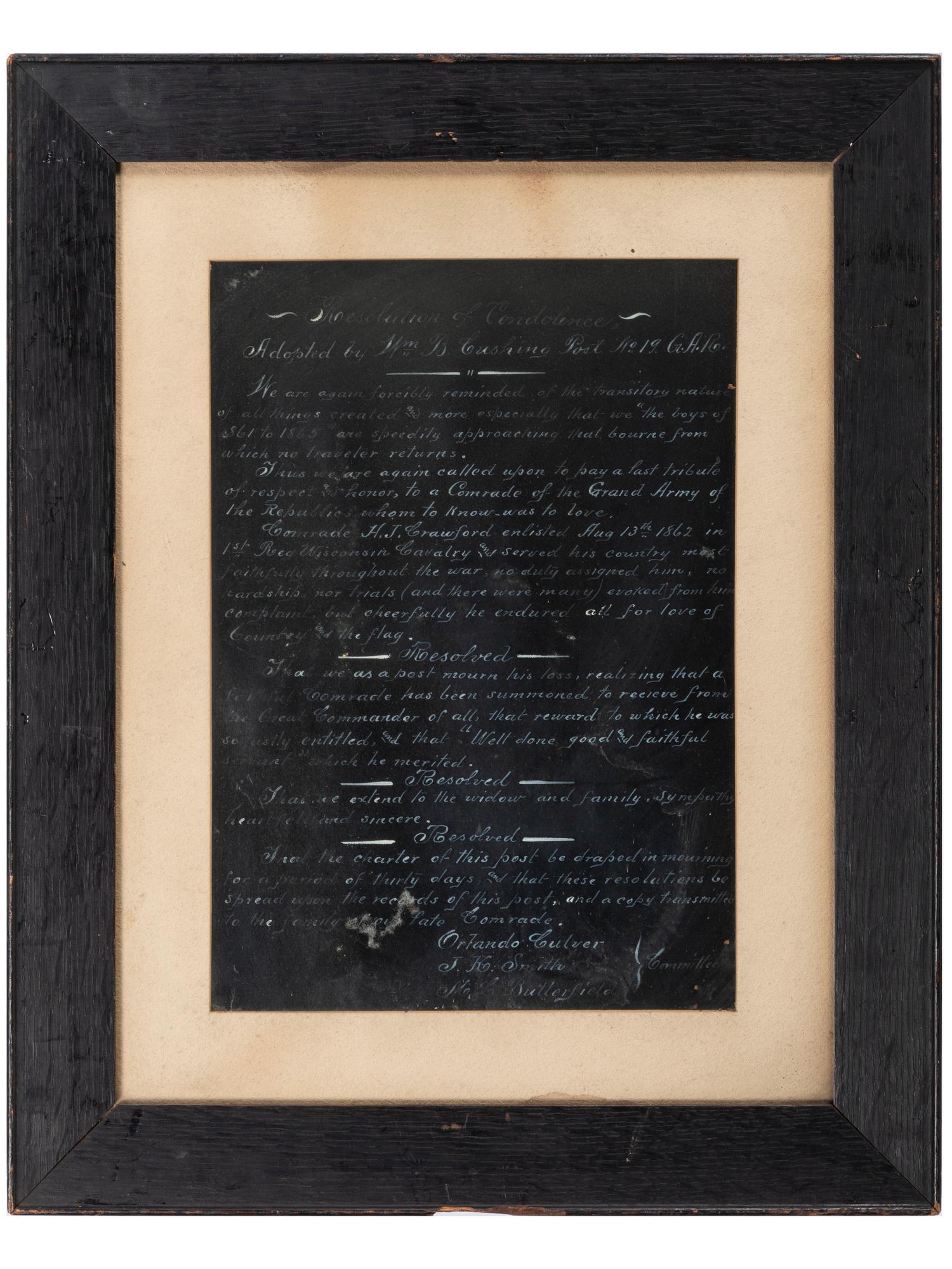 [CIVIL WAR] -- [GAR & UCV]. A group of 9 items, incl. photographs, certificates, and declaration of mourning.