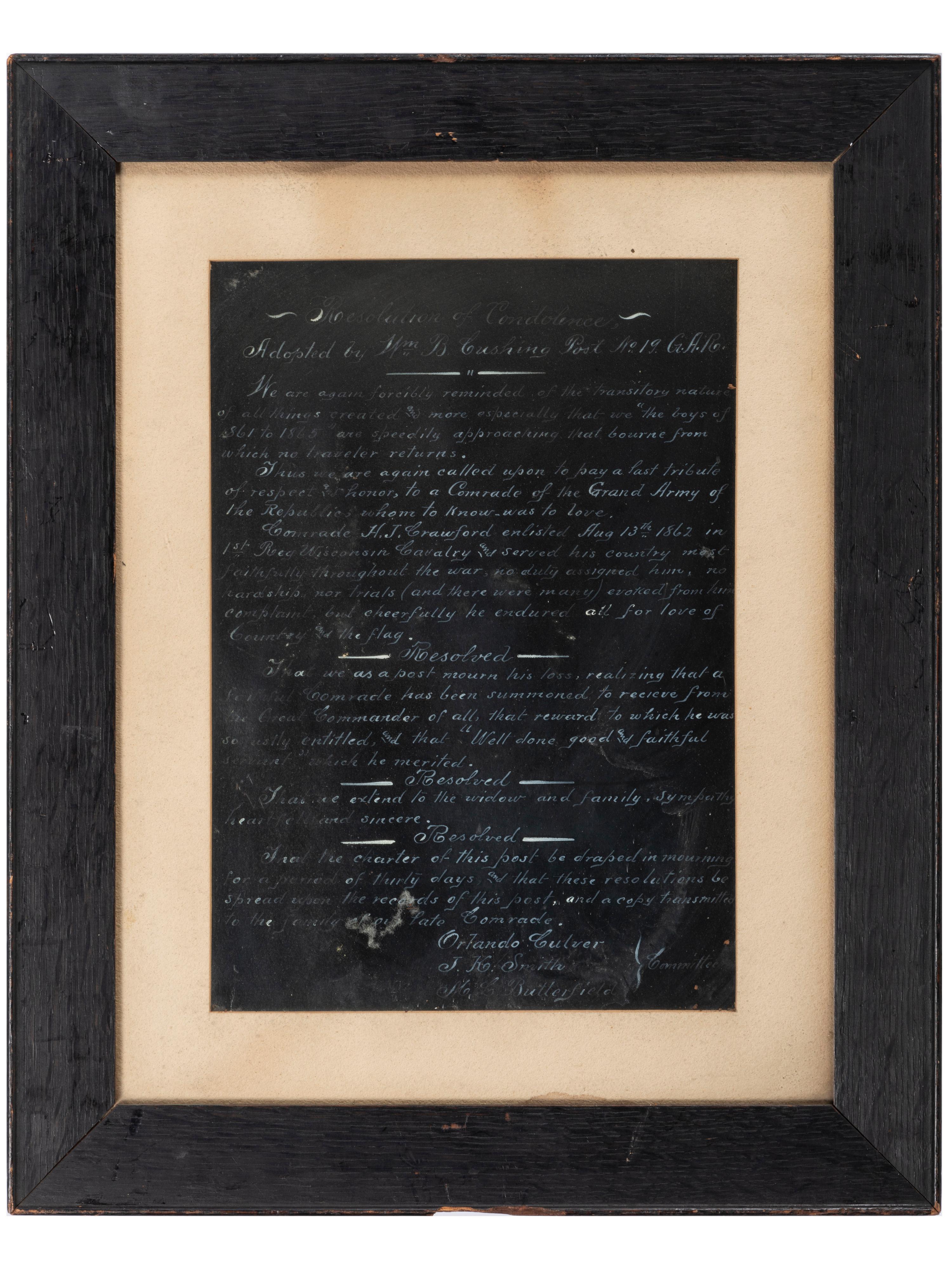 [CIVIL WAR] -- [GAR & UCV]. A group of 9 items, incl. photographs, certificates, and declaration of mourning.