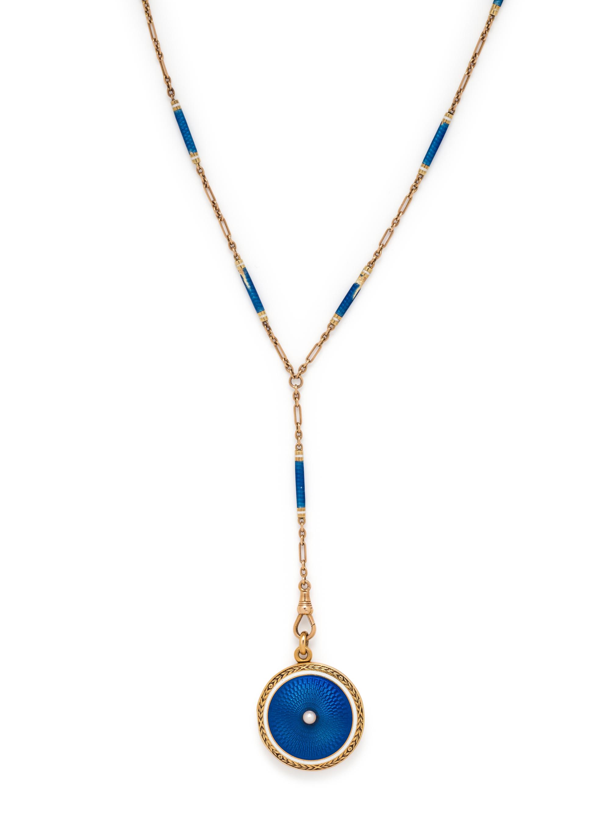 ANTIQUE, ENAMEL AND SEED PEARL LOCKET NECKLACE