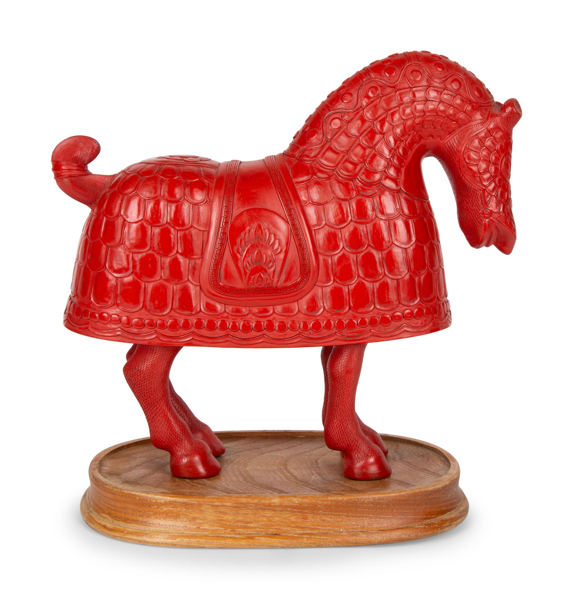 A Chinese Cinnabar Lacquer Armored Horse — EARLY 20TH CENTURY