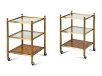 A Pair of Brass and Faux Tortoise Shell Three-Tier Side Tables
