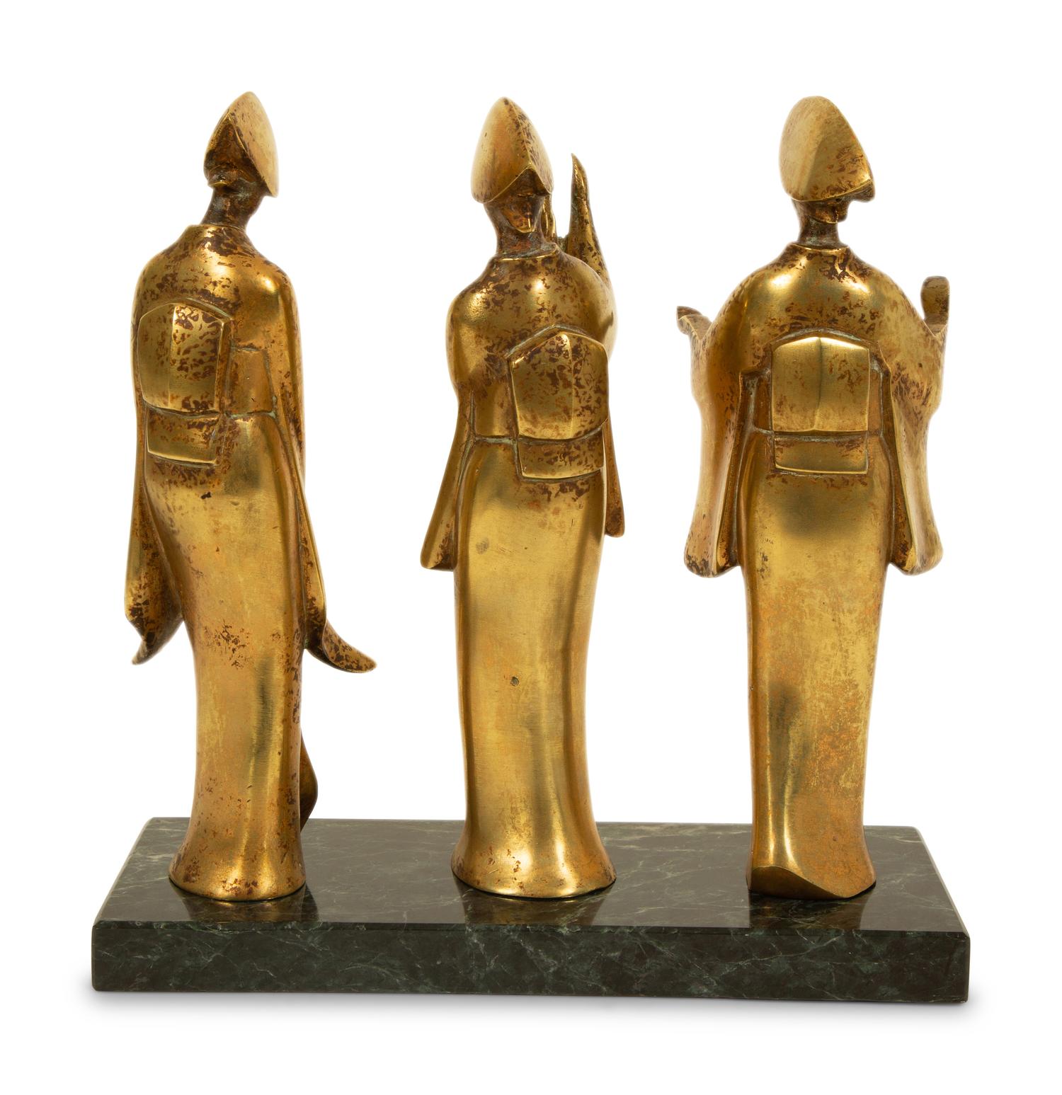 Three Japanese Brass Figures of Odori Dancers