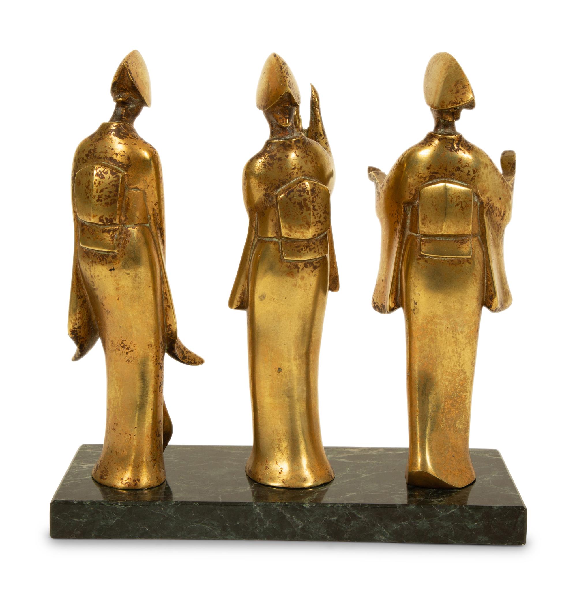 Three Japanese Brass Figures of Odori Dancers