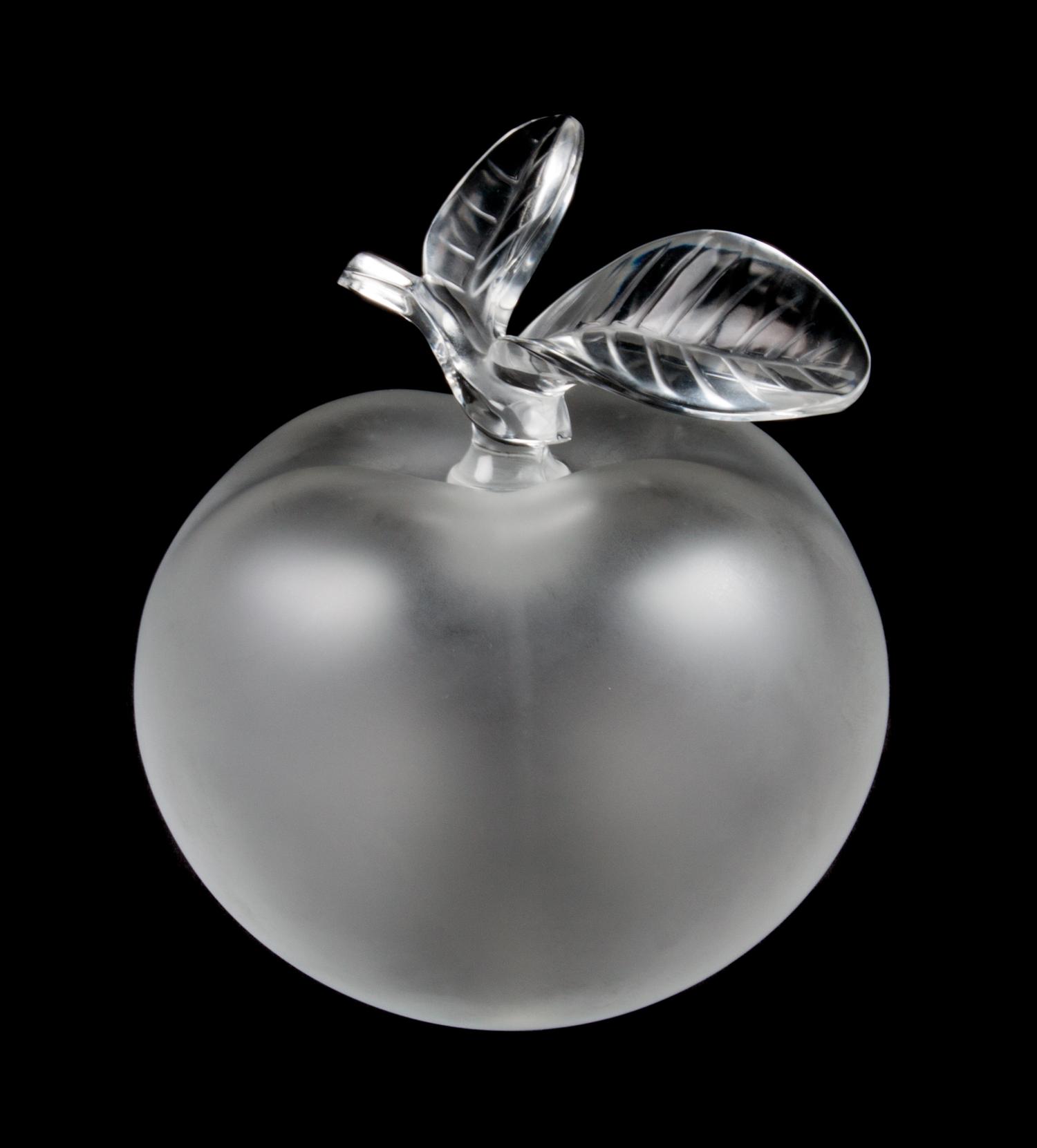 A Lalique Molded and Frosted Glass Perfume Bottle Height 5 1/2 inches.