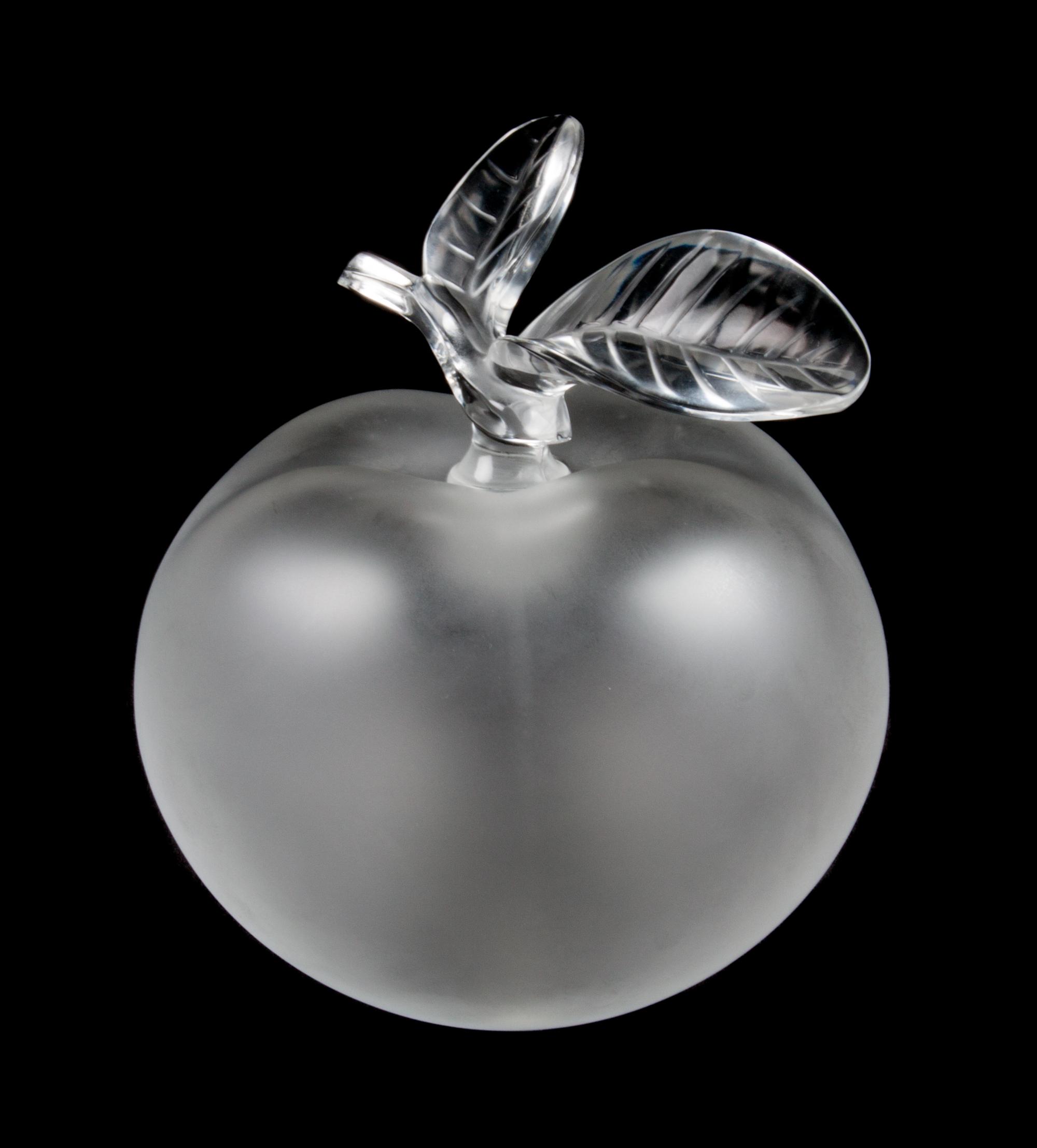 A Lalique Molded and Frosted Glass Perfume Bottle Height 5 1/2 inches.
