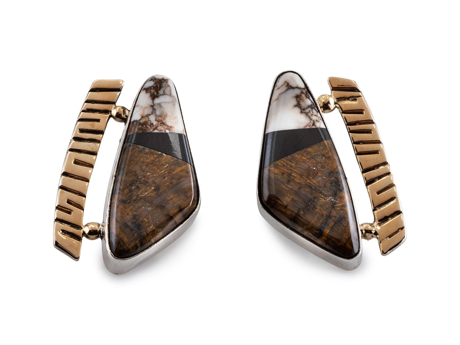 Sterling Silver Post Earring, with 14K Gold Accetns and Inlay
