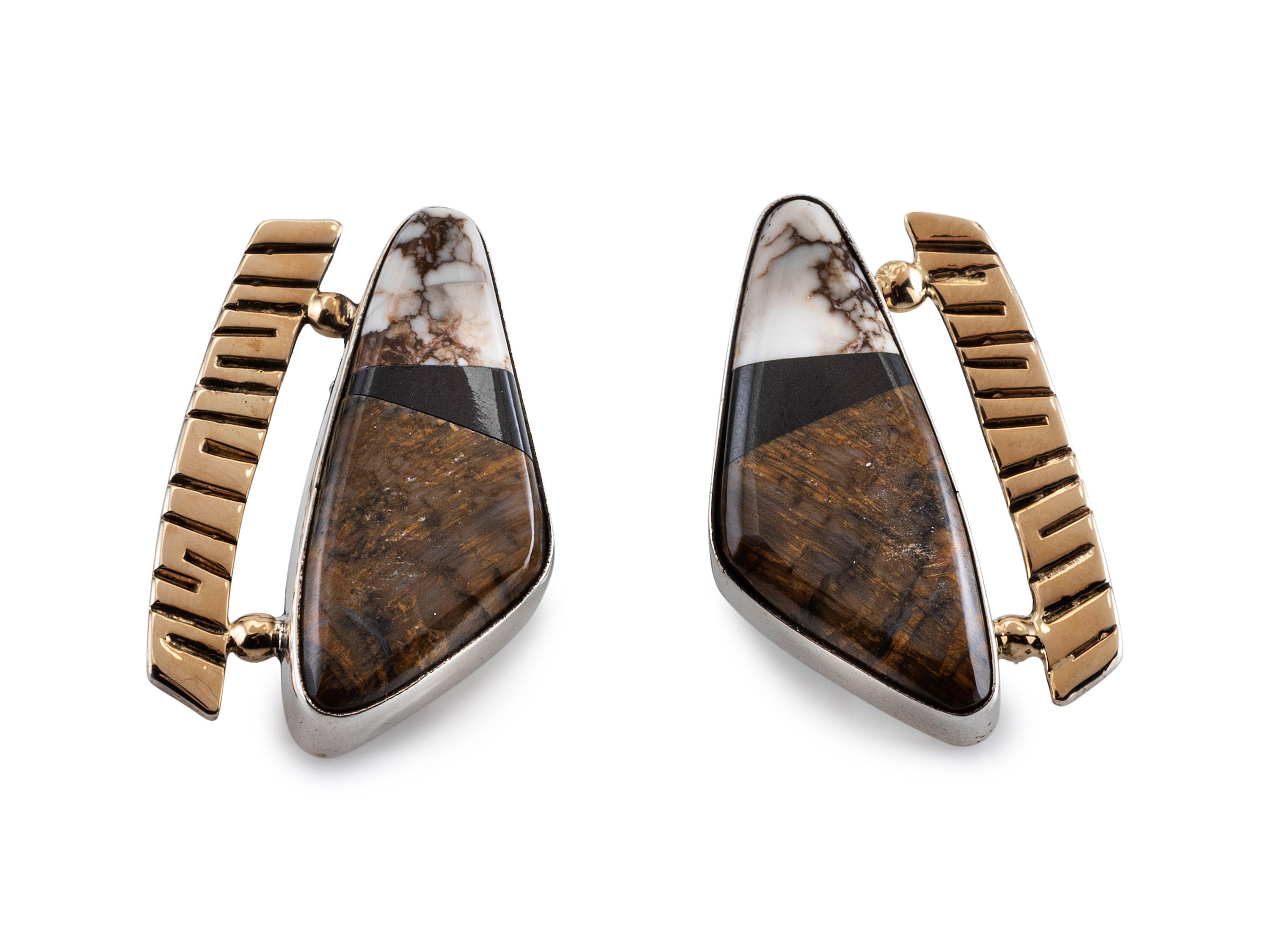 Sterling Silver Post Earring, with 14K Gold Accetns and Inlay