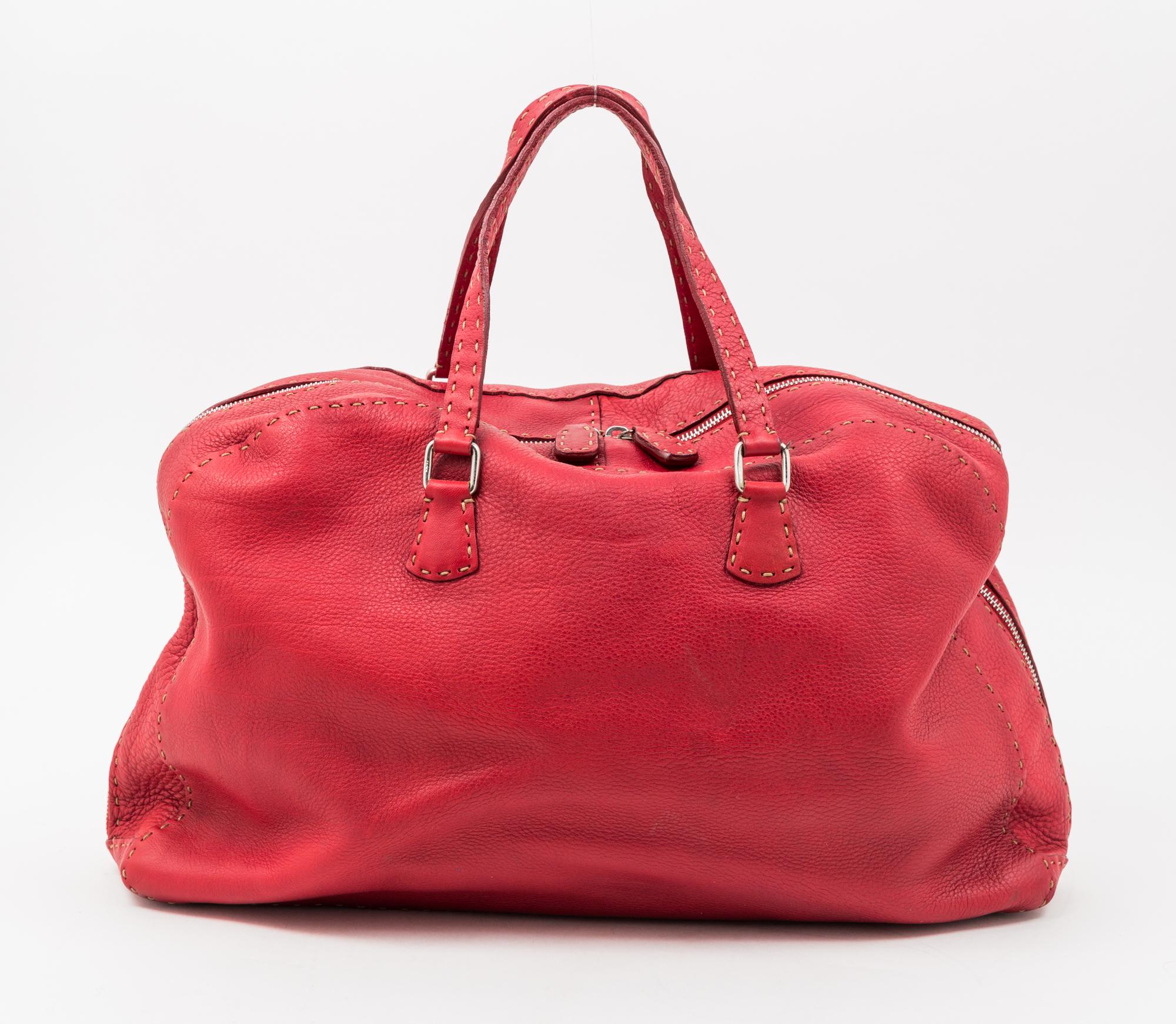 A Fendi Red Leather Selleria Tote Bag, 18" x 12" x 4"; Handle drop: 6".