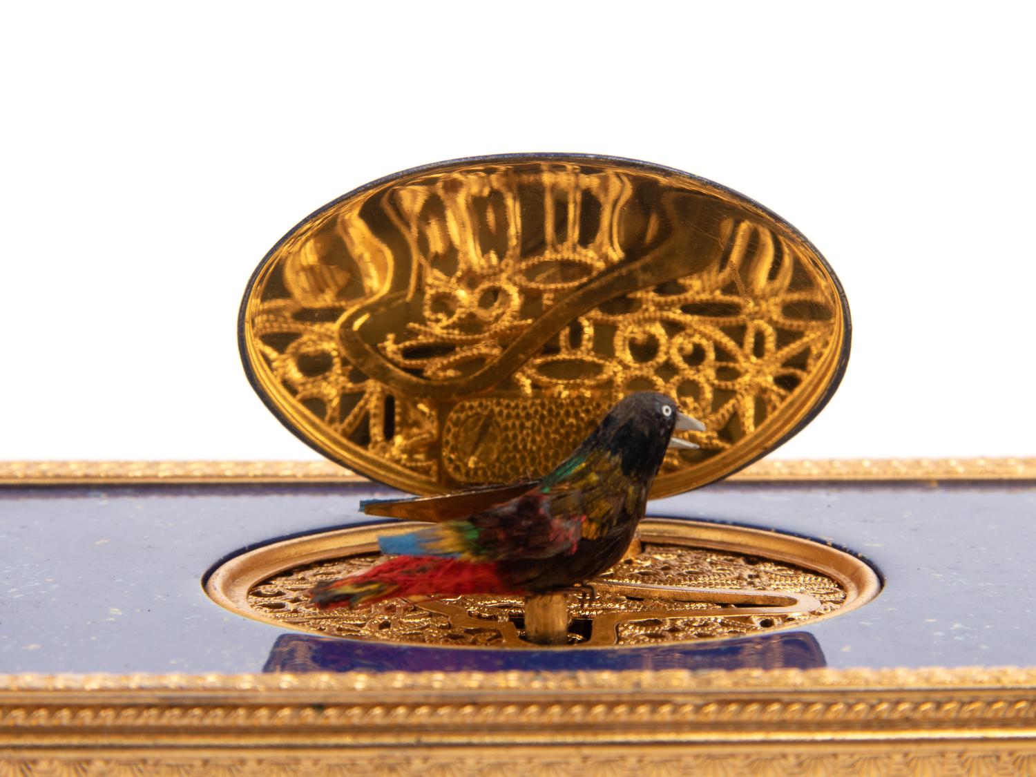 A Swiss Gilt Metal Mounted and Simulated Lapis Lazuli Singing Bird Box