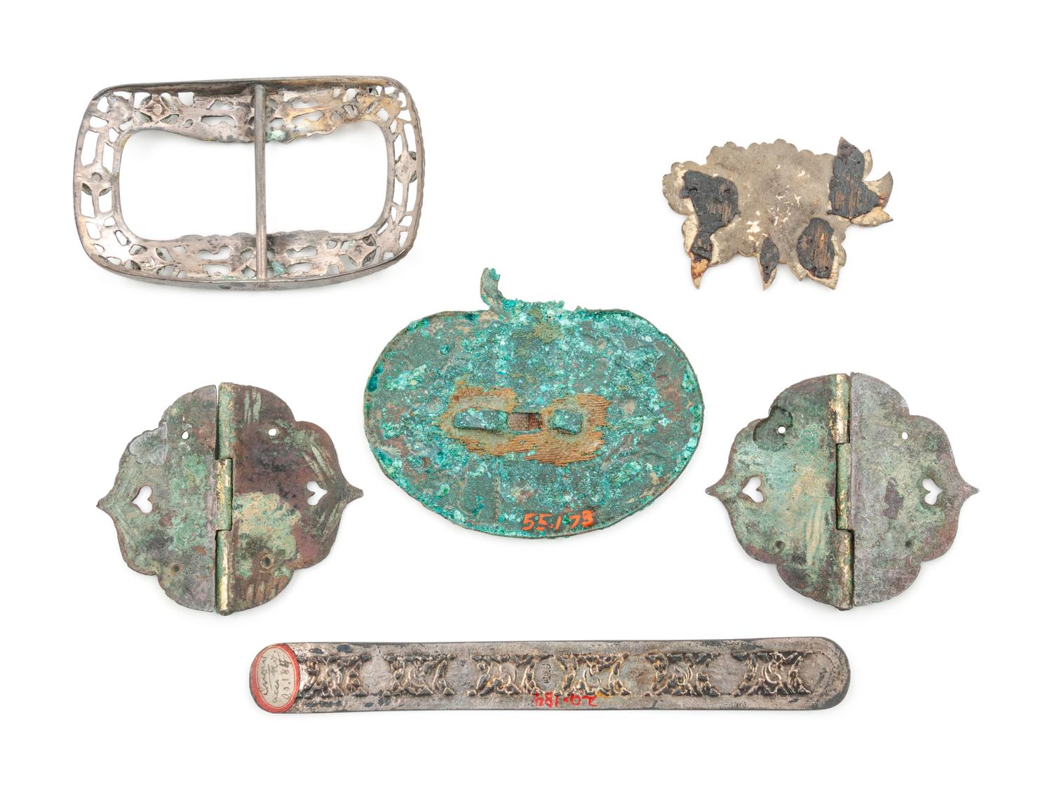 A Group of Six Metal Articles