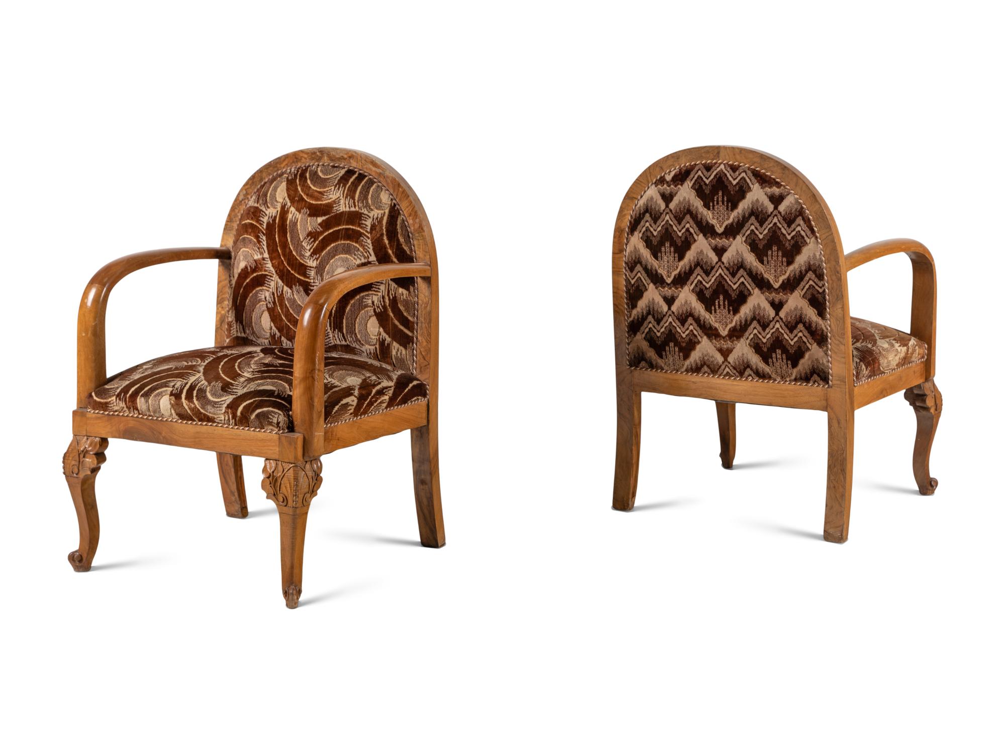 A Pair of Art Deco Walnut Club Chairs