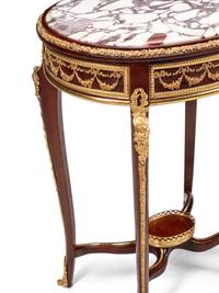 A Pair of Louis XV Style Gilt Bronze Mounted Marble-Top Side Tables