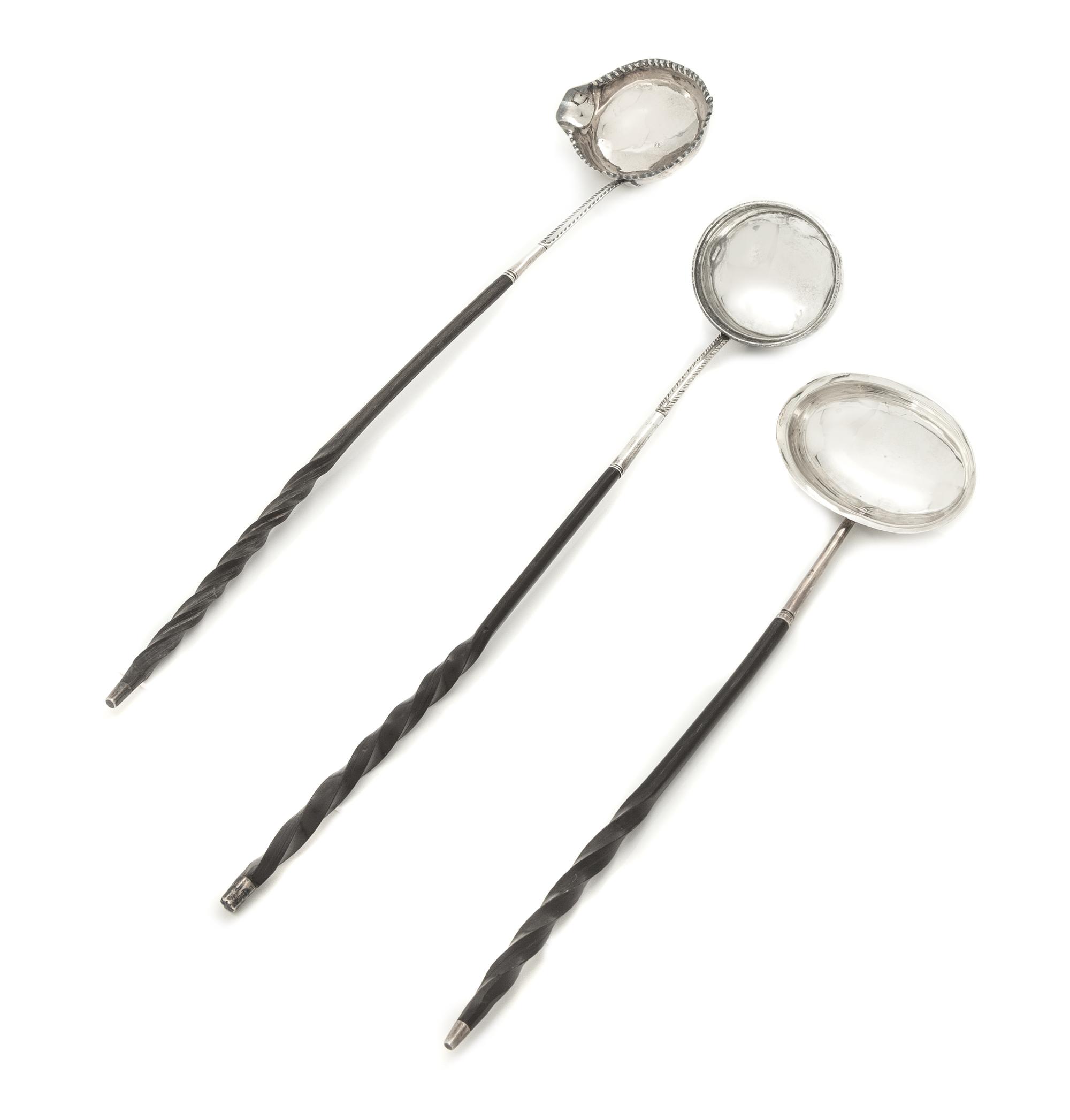 A George III Silver and Baleen Toddy Ladle, Maker's Mark Obscured, London, 1799, together with two unmarked examples; 3 items total.