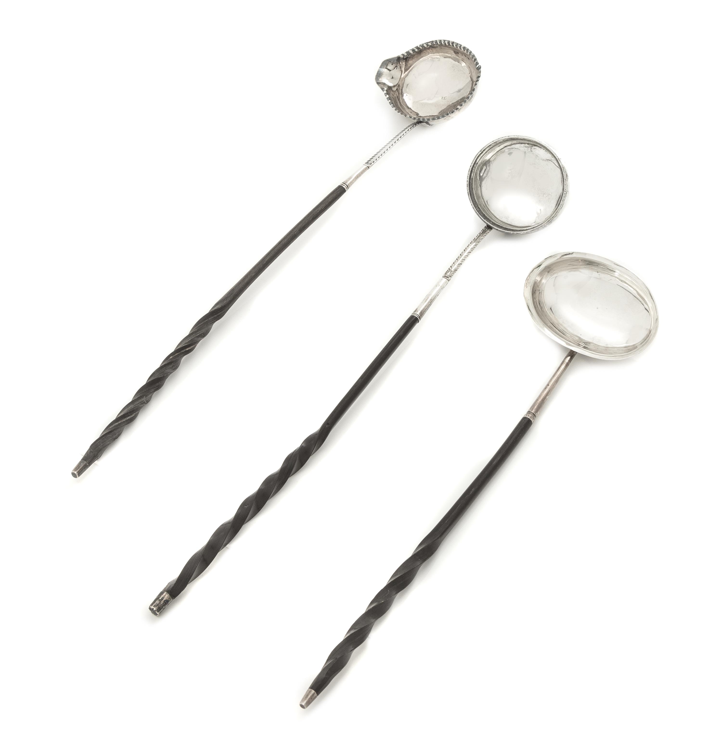 A George III Silver and Baleen Toddy Ladle, Maker's Mark Obscured, London, 1799, together with two unmarked examples; 3 items total.