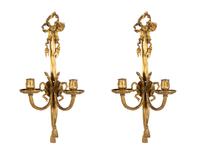 A Pair of Louis XVI Style Gilt Bronze Two-Light Sconces