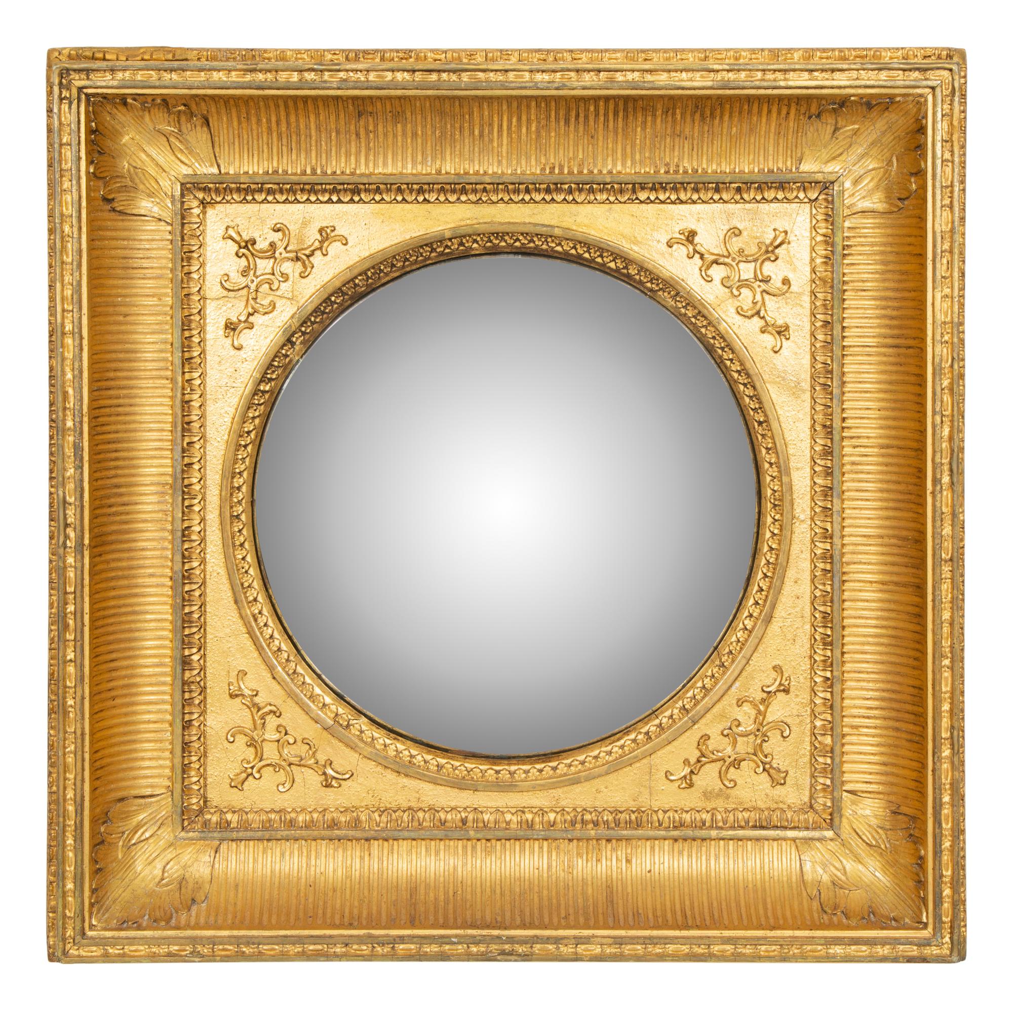 A French Gilt Gesso and Giltwood Framed Convex Mirror