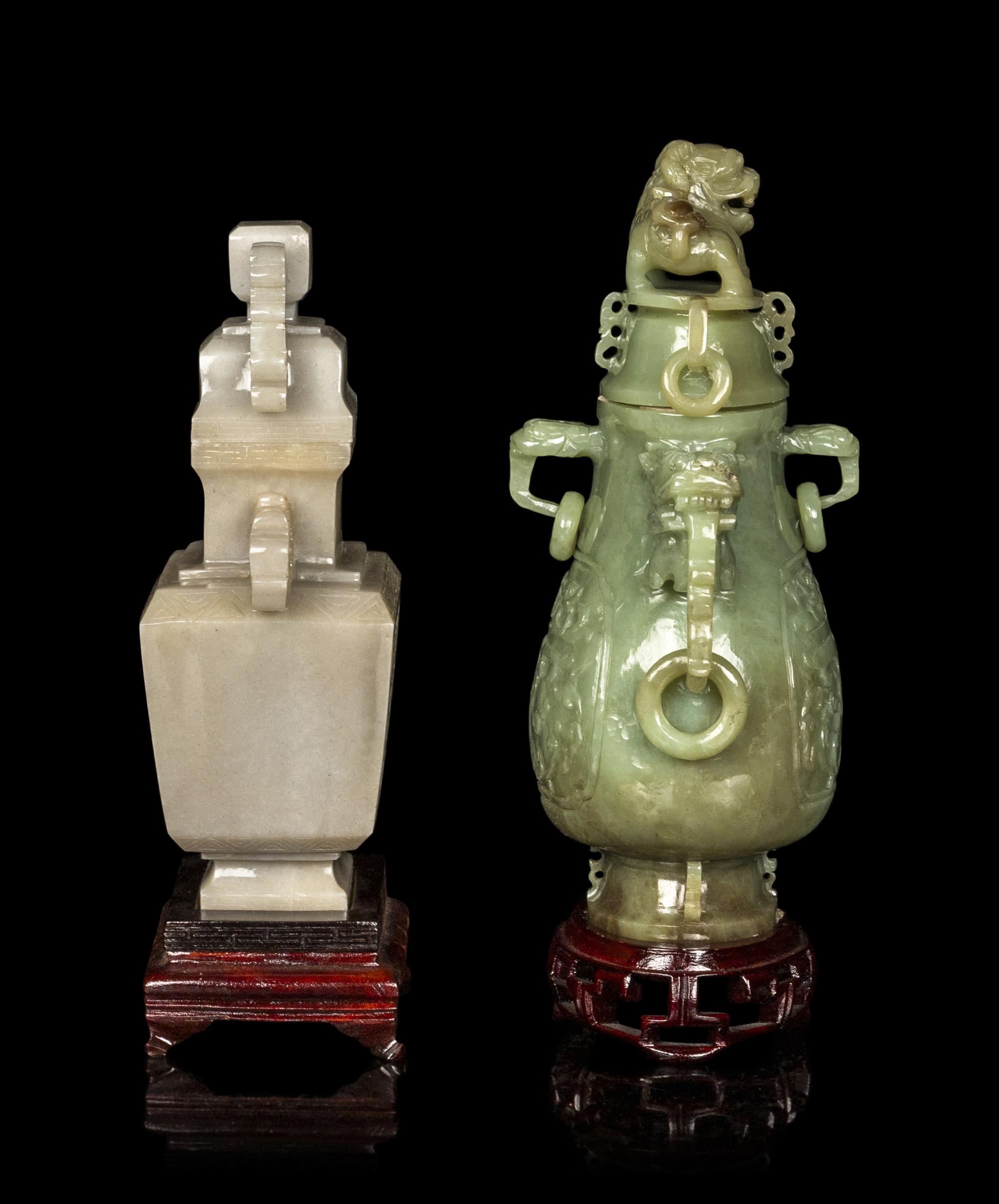 Two Chinese Nephrite Jade Vases and Covers