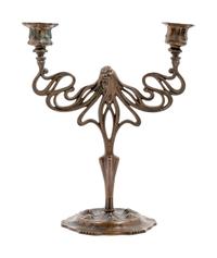 An Art Nouveau Patinated Bronze Two-Light Candelabra