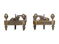 A Pair of Empire Style Gilt Metal Andirons