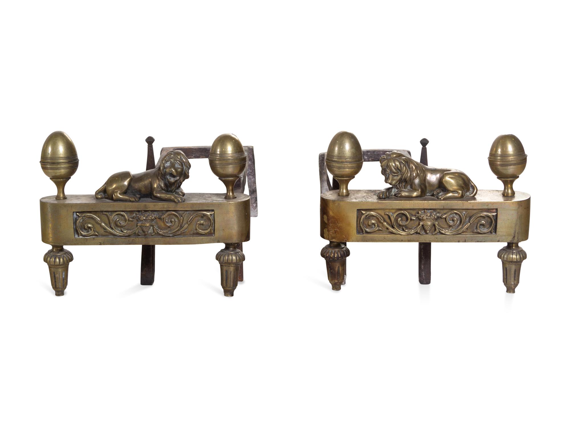 A Pair of Empire Style Gilt Metal Andirons