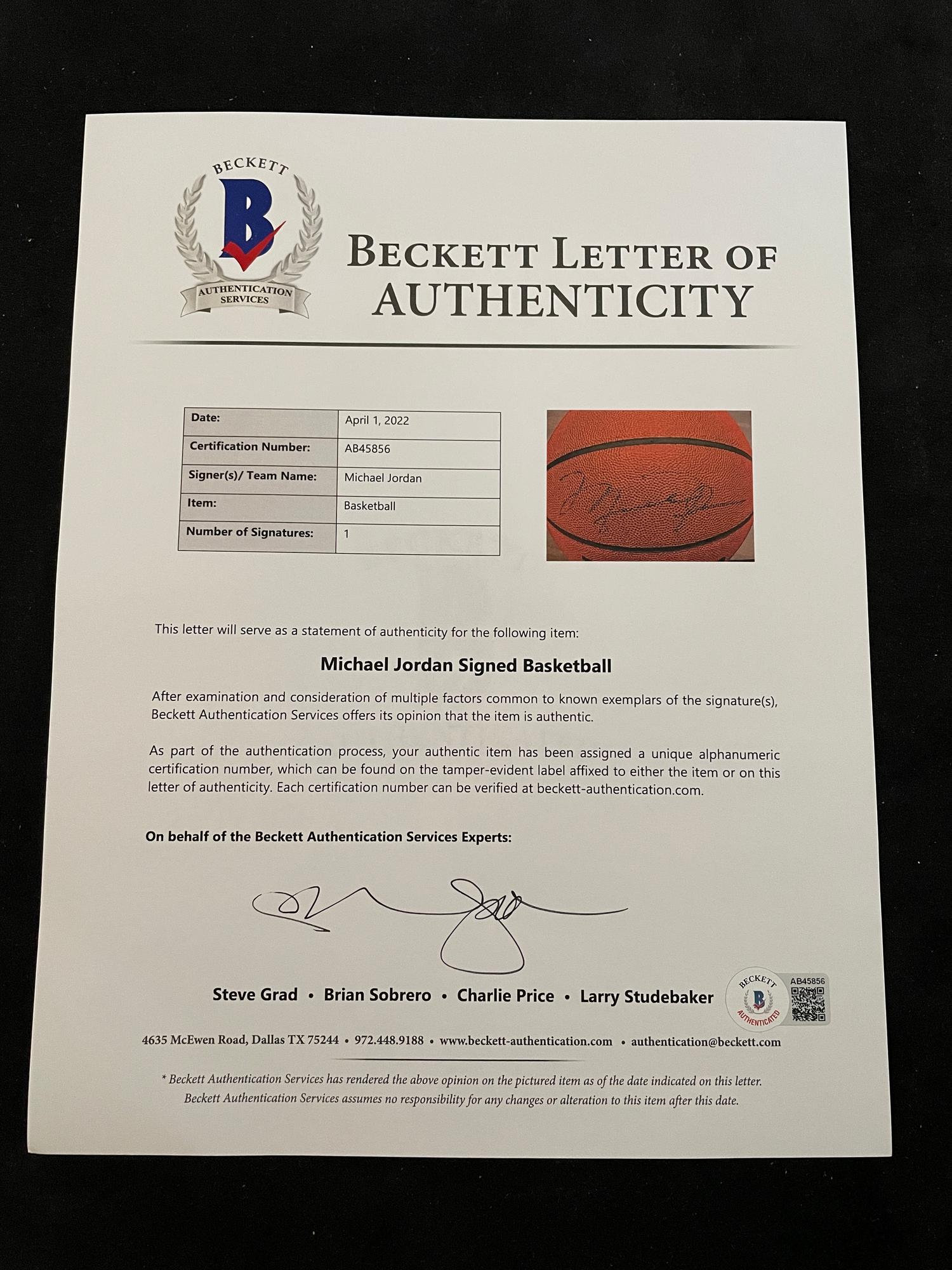 A Michael Jordan Signed Autograph Wilson Basketball (Beckett Authentication Services Letter BAS Certified),
