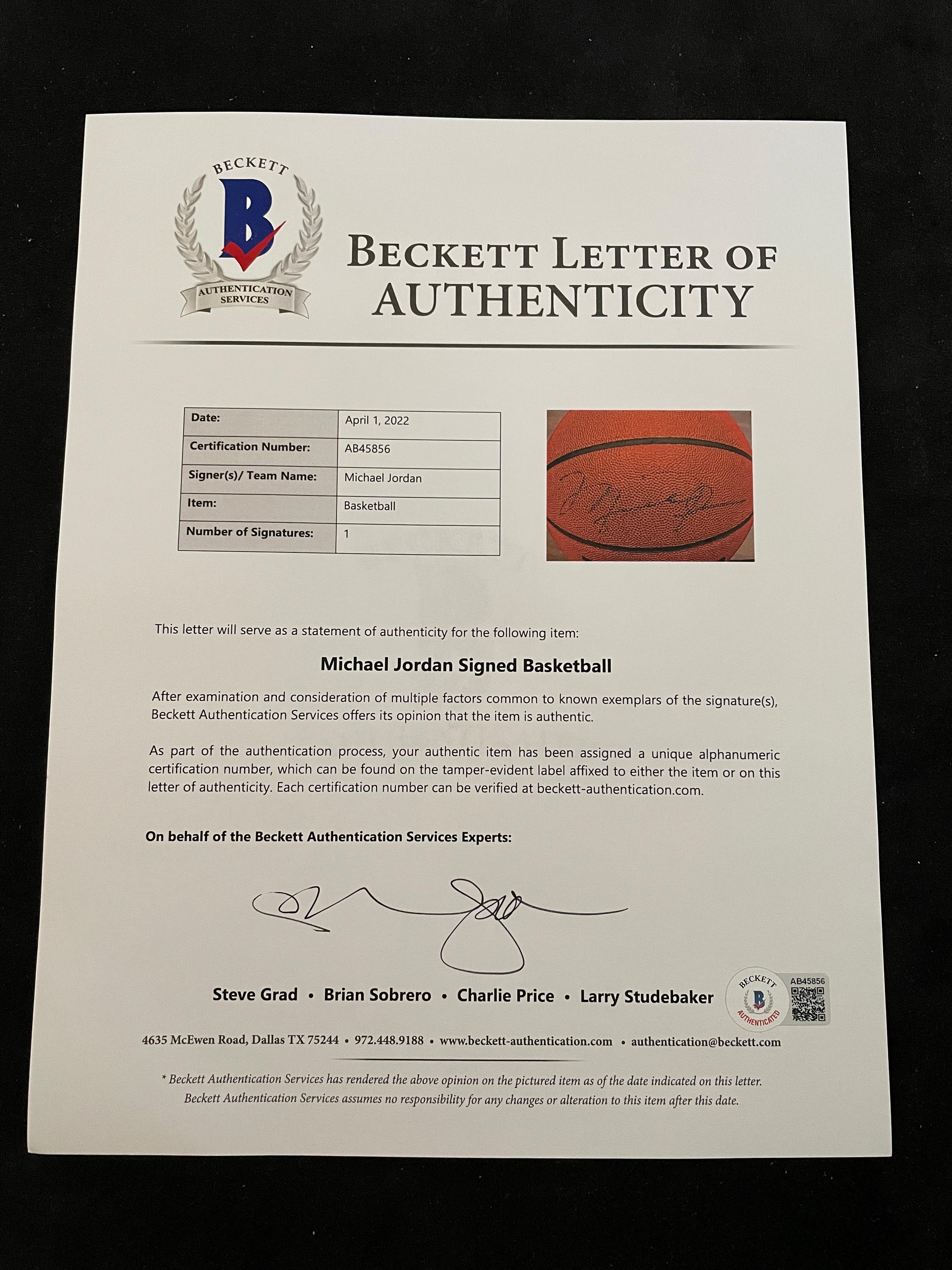 A Michael Jordan Signed Autograph Wilson Basketball (Beckett Authentication Services Letter BAS Certified),