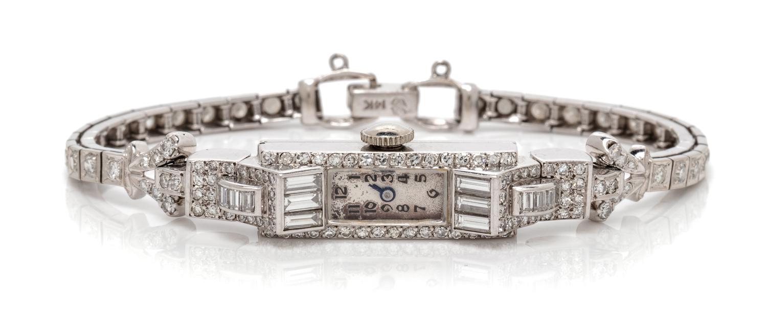 A Vintage Platinum and Diamond Wristwatch, 14.00 dwts.
