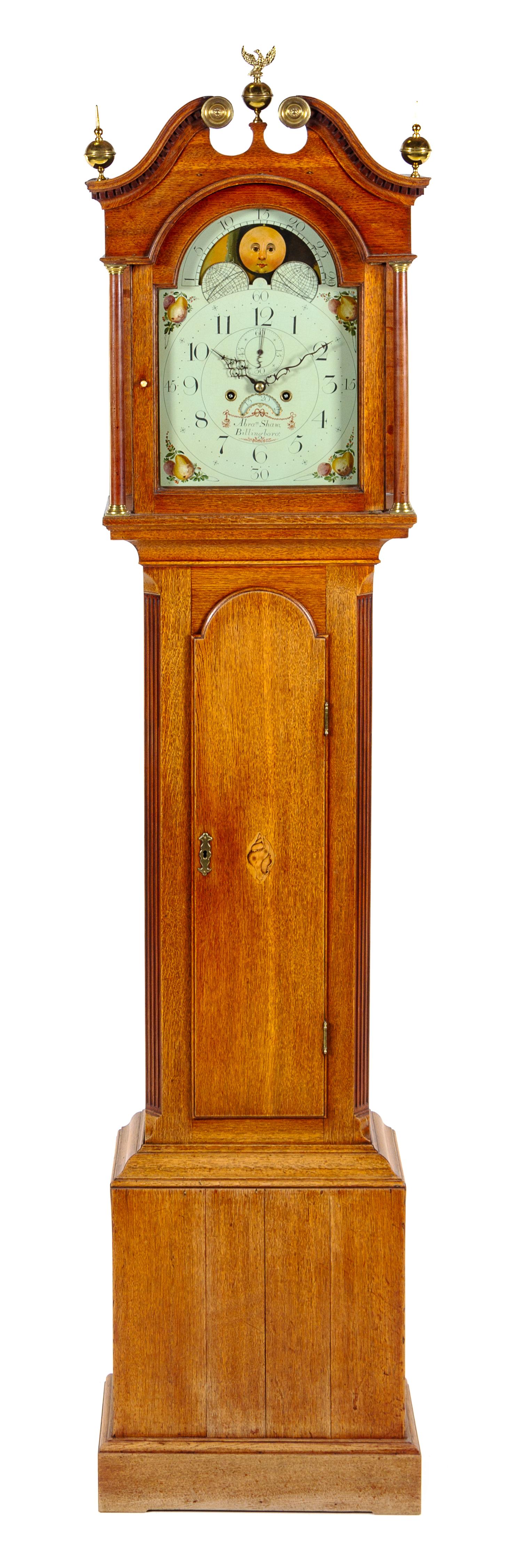 A George III Oak Tall Case Clock Height 88 1/2 inches. — ABRAHAM SHAW, BILLINGBOROUGH, CIRCA 1810