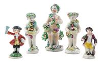 A Group of Five English Porcelain Figures Height of tallest 5 inches. — 18TH CENTURY AND LATER