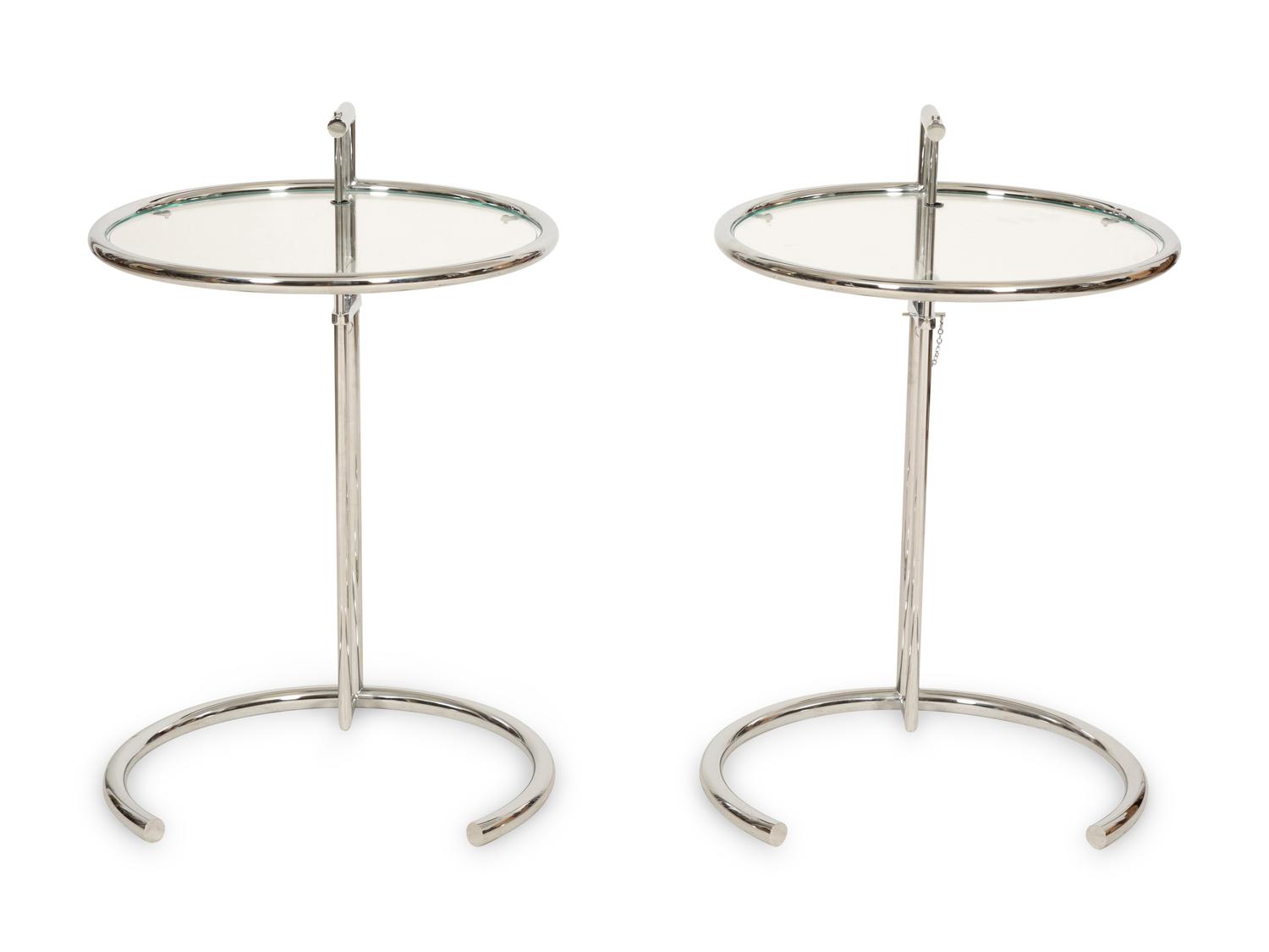 A Pair of Chrome and Glass Adjustble Side Tables