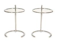 A Pair of Chrome and Glass Adjustble Side Tables