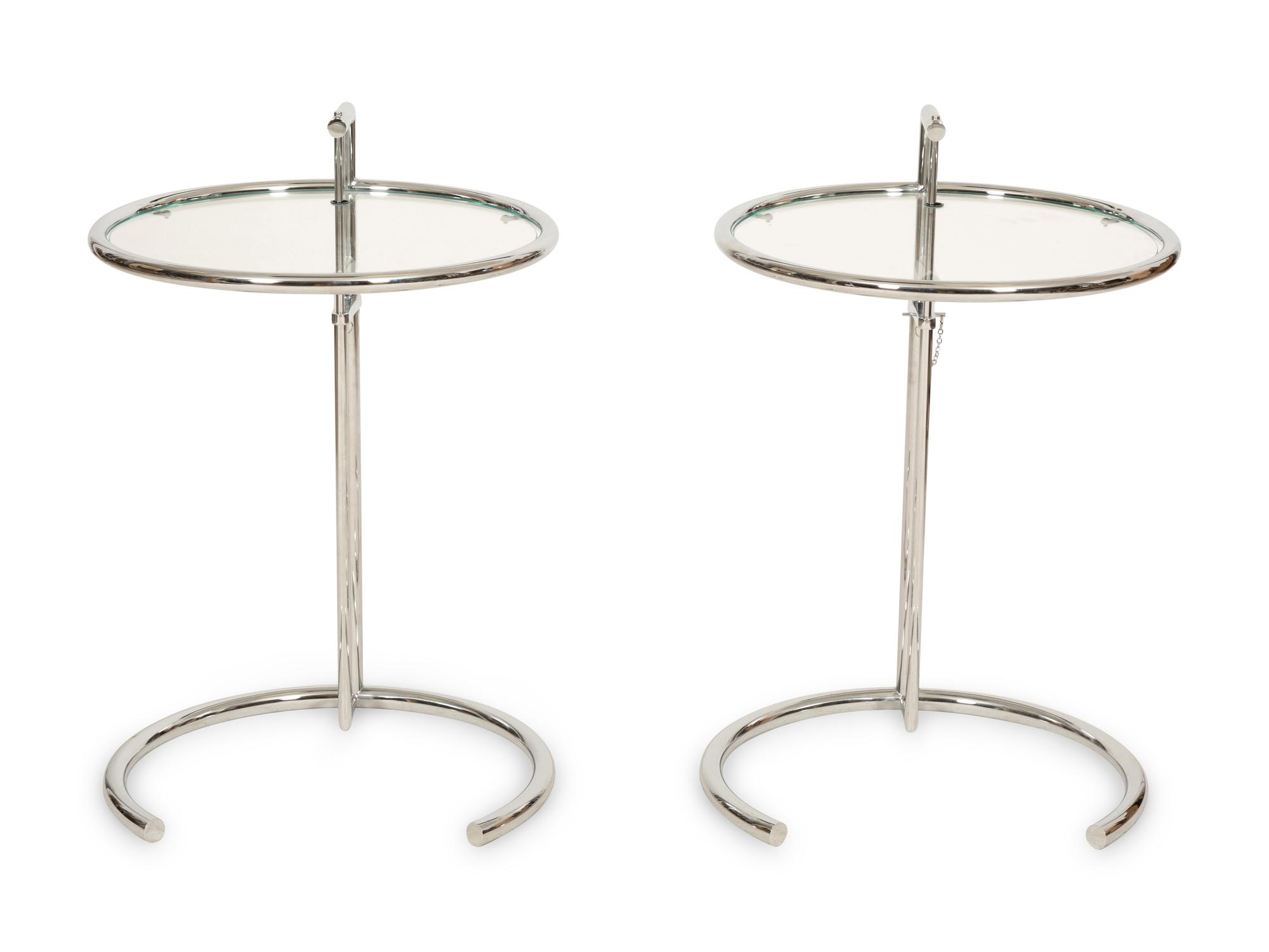 A Pair of Chrome and Glass Adjustble Side Tables