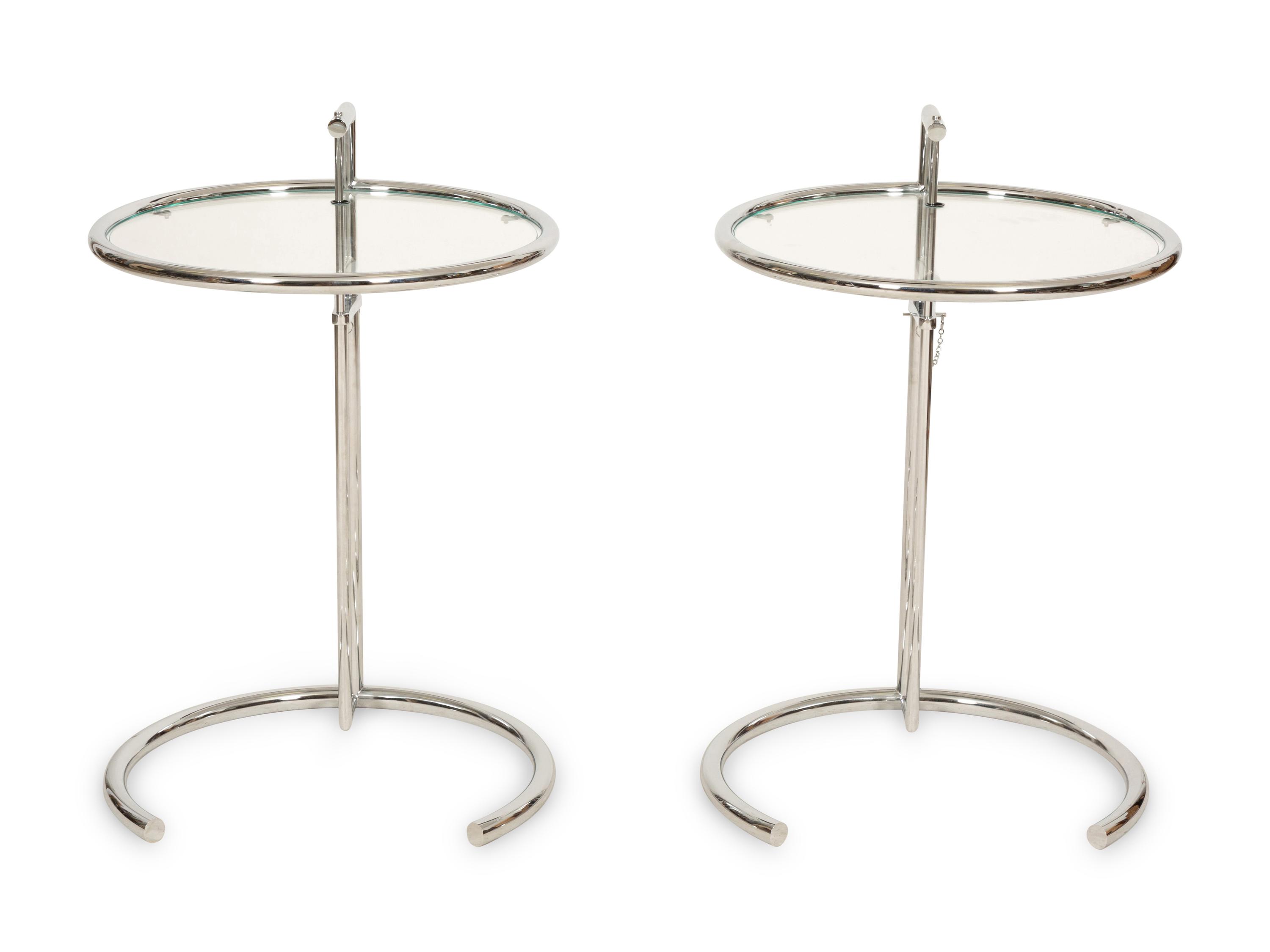 A Pair of Chrome and Glass Adjustble Side Tables