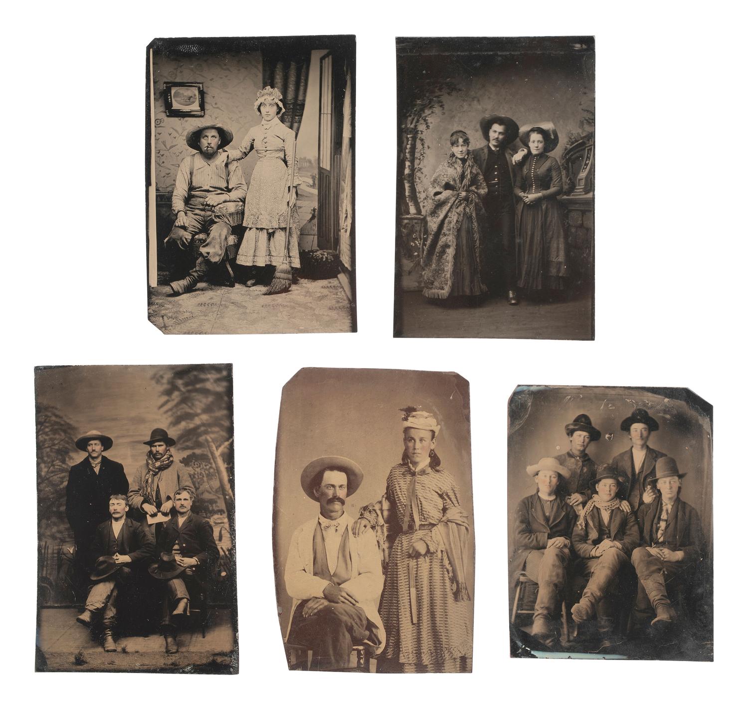 [WESTERN AMERICANA] 10 tintypes, incl. pairs and groups of cowboys, some with female companions.