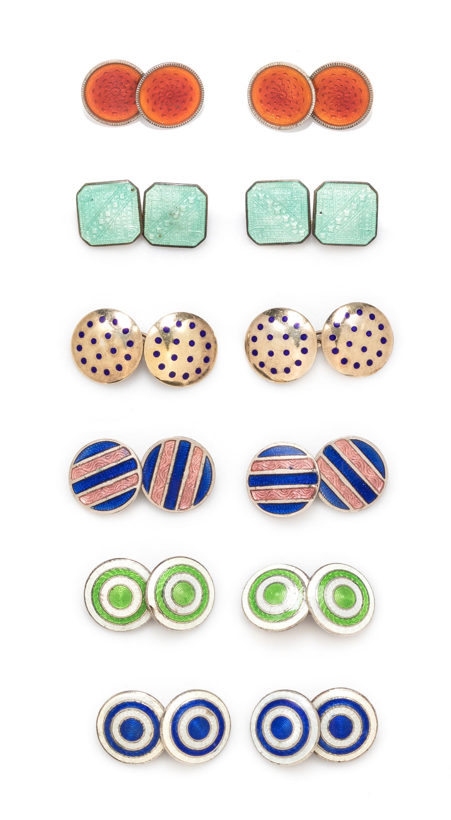 A Collection of Polychrome Enamel Cufflinks, 29.40 dwts.