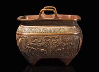 RTO A large Japanese patinated bronze archaistic censer 日本銅加漆倣古香爐
