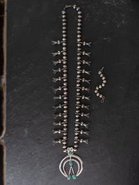 Navajo Silver and Turquoise Squash Blossom Necklace
