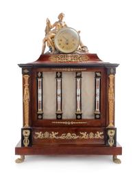 An Austrian Parcel Gilt and Enameled Glass-Mounted Mahogany Musical Clock