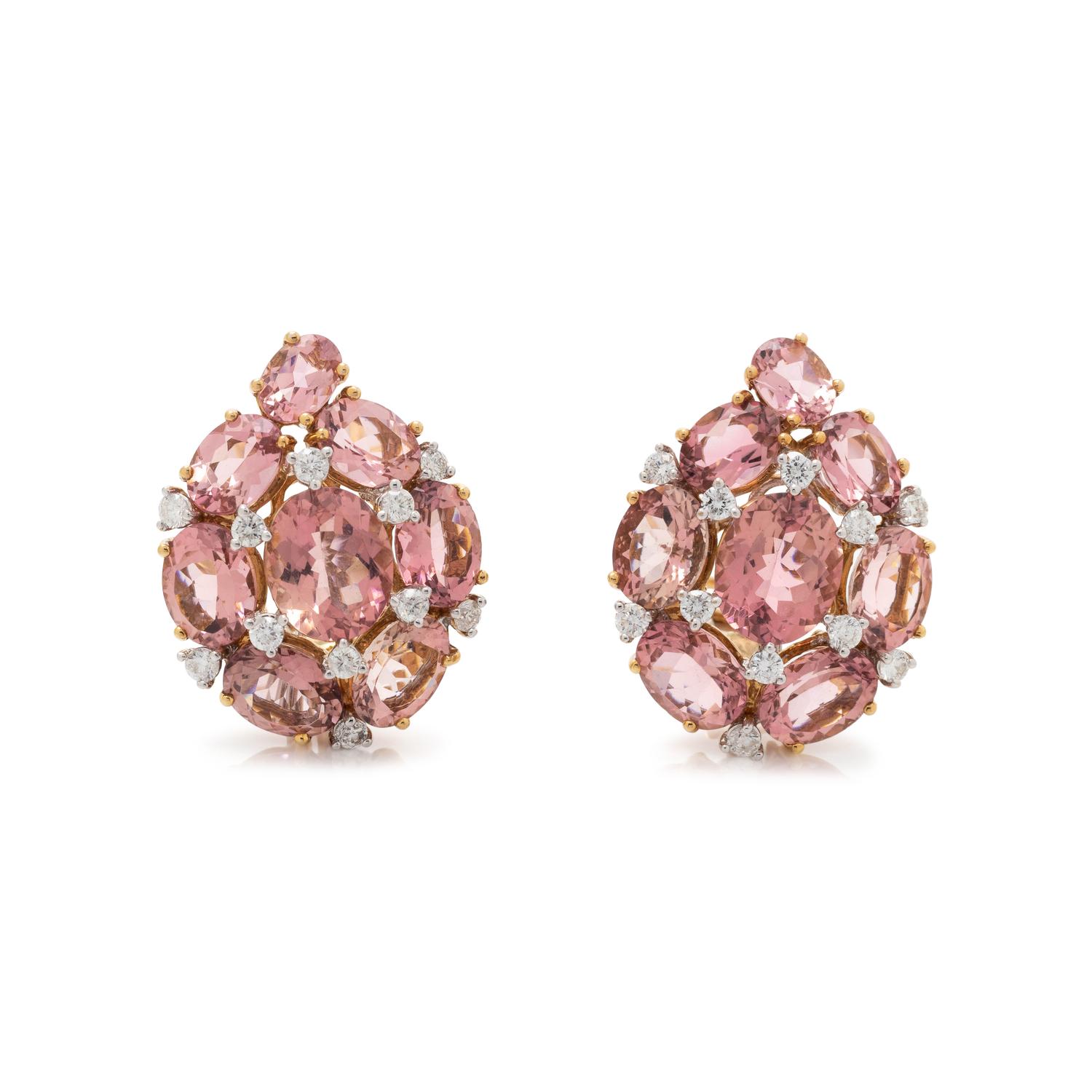 PINK TOPAZ AND DIAMOND EARCLIPS