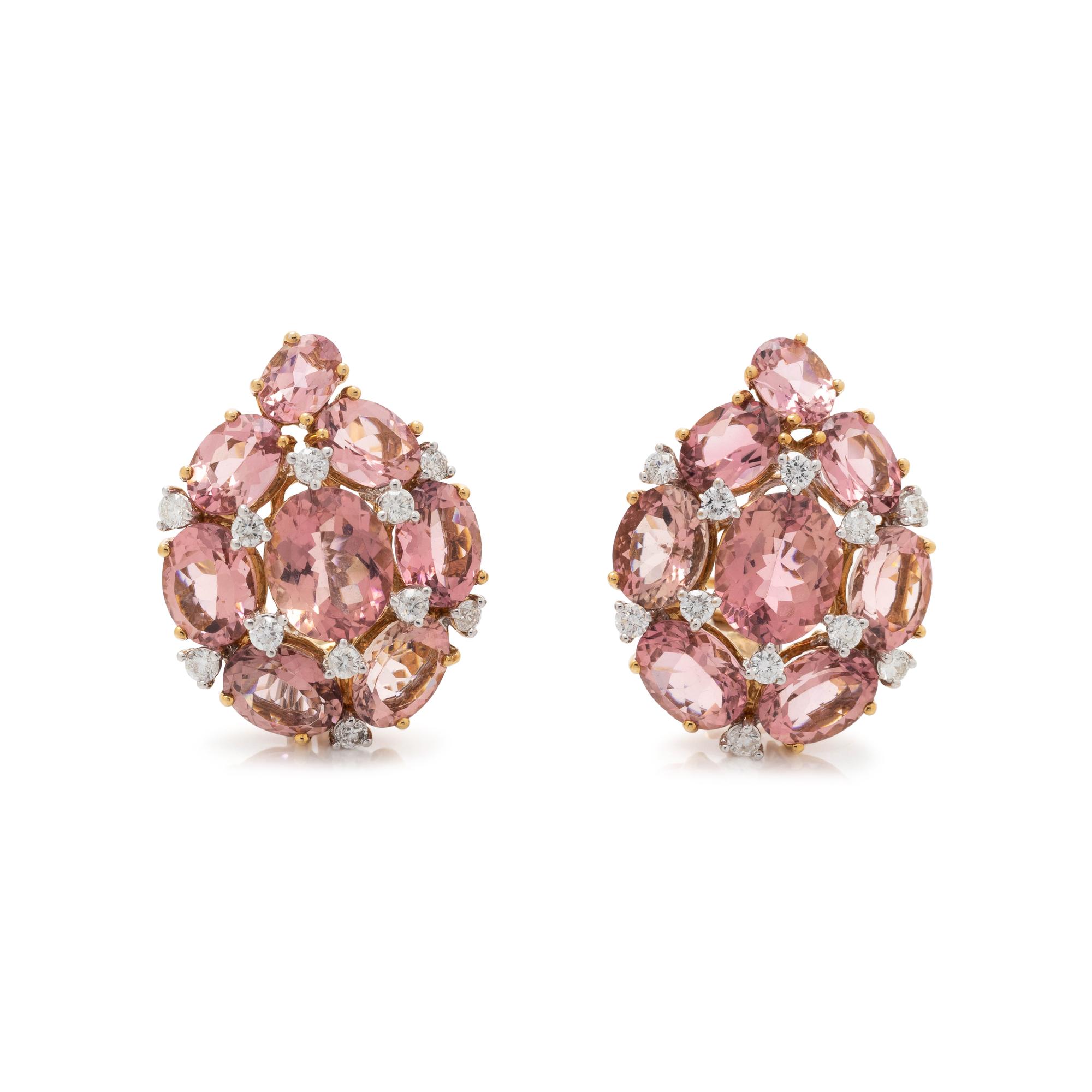 PINK TOPAZ AND DIAMOND EARCLIPS