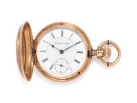A 14 Karat Yellow Gold Hunter Case Pocket Watch, Lady of Lyons,