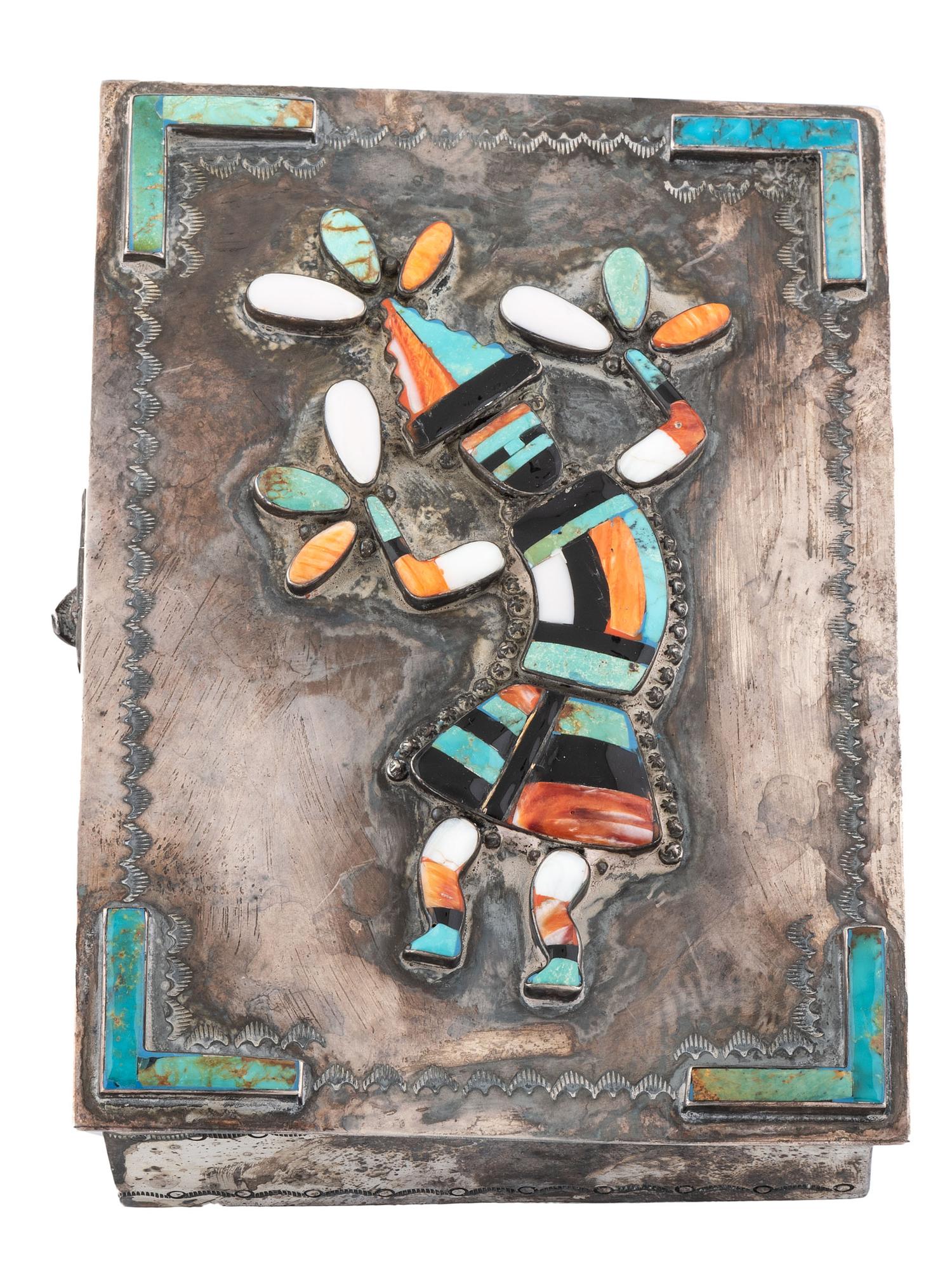 Sterling Silver Lidded Box, with Mosaic Inlay Rainbow Guardian