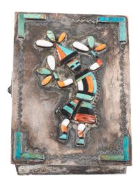 Sterling Silver Lidded Box, with Mosaic Inlay Rainbow Guardian