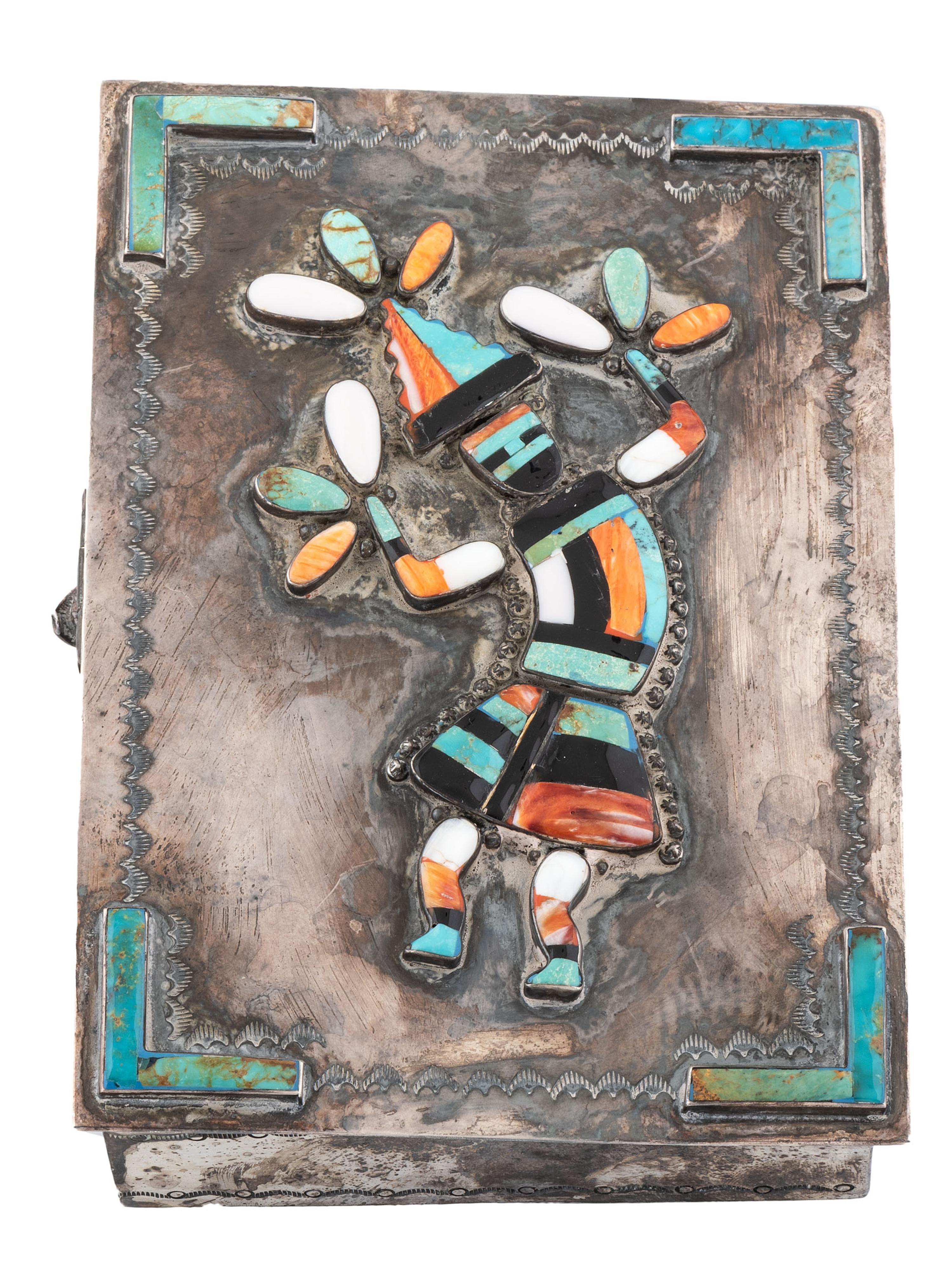 Sterling Silver Lidded Box, with Mosaic Inlay Rainbow Guardian