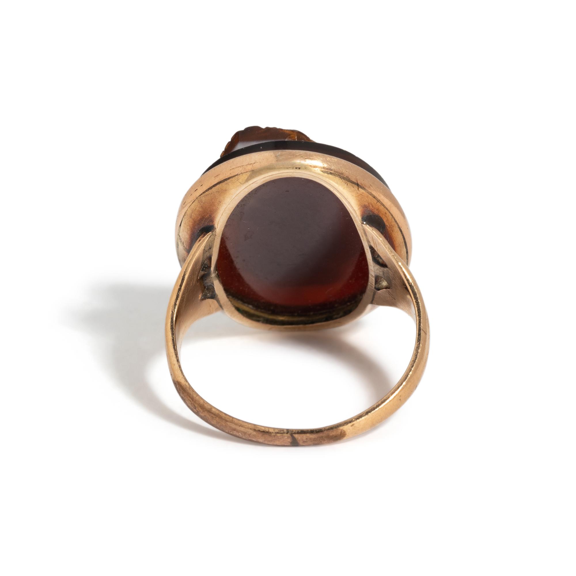 A Neoclassical Sardonyx Cameo and Gold Finger Ring with a Double Portrait