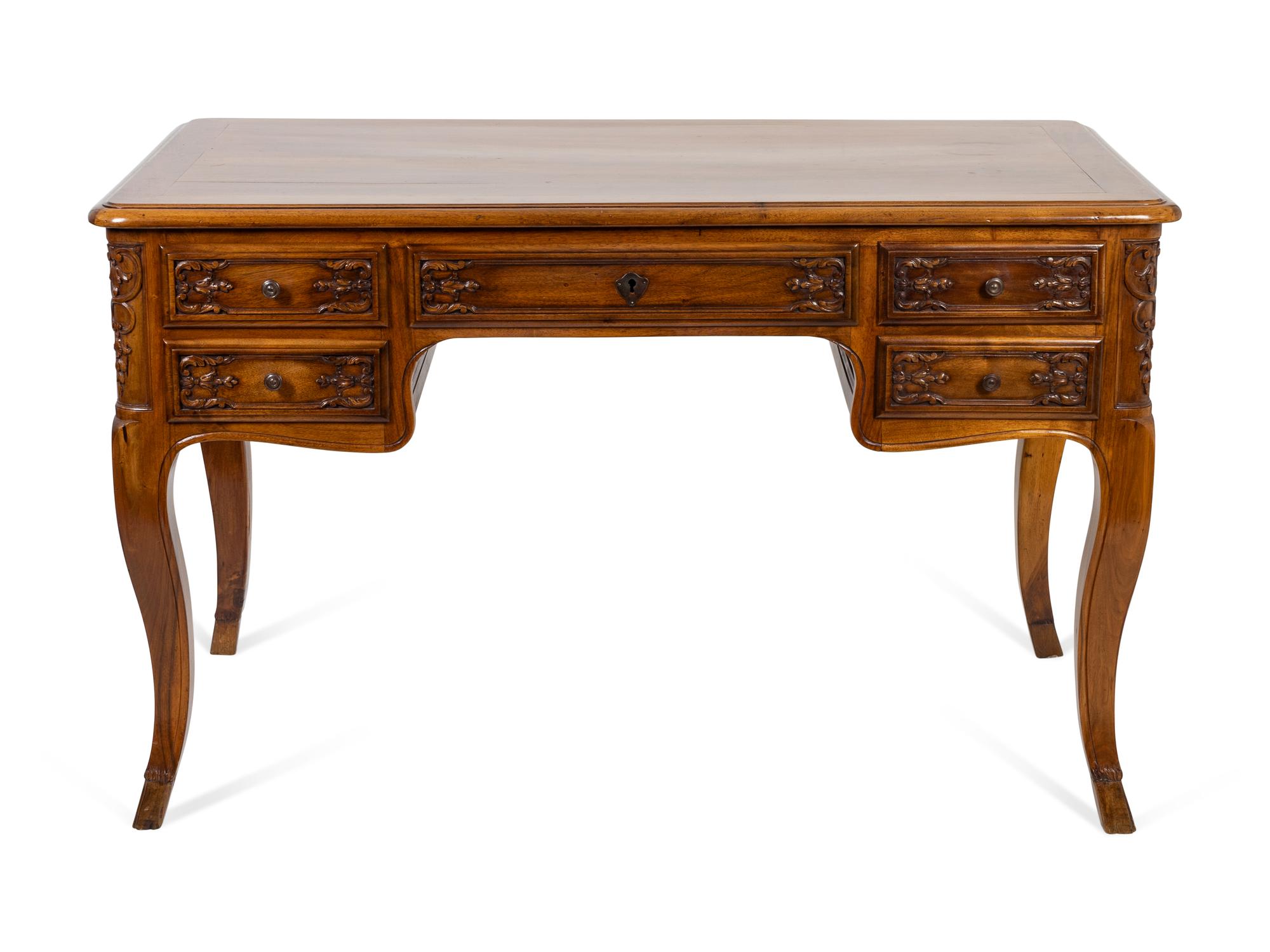 A Louis XV Style Walnut Bureau Plat