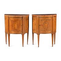 A Pair of Italian Neoclassical Marquetry and Marble-Top Commodini