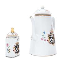 A Chinese Export Porcelain Armorial Coffee Pot and Tea Caddy
